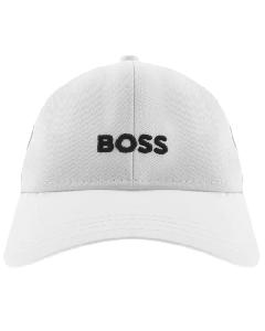 BOSS' Embroidered Logo Men's Baseball Cap In White with adjustable strap.