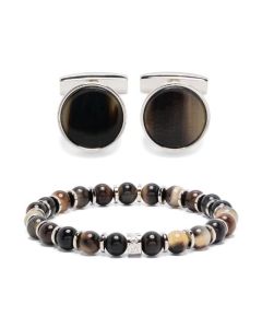 Brown Beaded Bracelet and Cufflinks Set