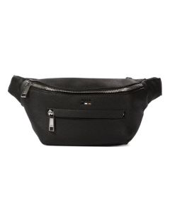 This BOSS Ray Black Faux Leather Belt Bag has a front zip pocket and the main zip compartment.