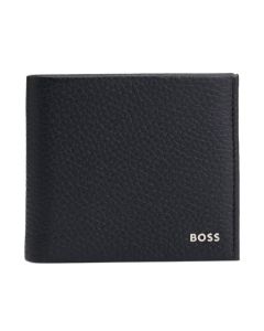 This BOSS Crosstown 4CC Grained Leather Bifold Coin Wallet has the brand name on the front corner in polished silver lettering.