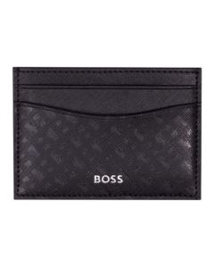 This BOSS Zair Faux Leather 4CC Monogram Card Holder has the monogram print on the top panels with saffiano textured bonded leather.