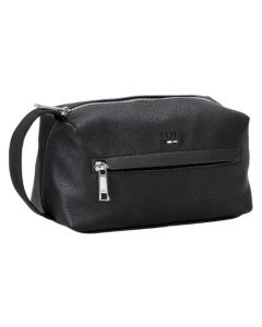 This Ray Black Grained Faux Leather Wash Bag by BOSS has a side grab handle so you can easily hang the bag up in the bathroom etc.