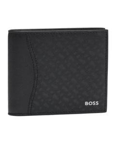 This BOSS Zair Monogram Faux Leather 8CC Bifold Wallet is made with textured bonded leather with a monogram print on the main panel on the front.