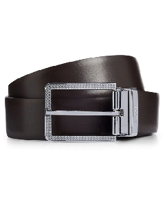 BOSS Greg Interchangeable Buckle Reversible Leather Belt with brown and black plain leather.