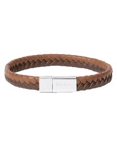 Paul Smith's Braided Two-Tone Brown Leather Bracelet has two shades of brown woven into a pattern.