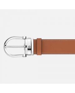This Montblanc leather belt comes with a shiny steel buckle and brown leather strap on one side.