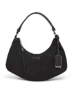 TUMI's Voyageur Black/Gunmetal Camilla Shoulder Bag has a detachable leather tag that can be embossed. 