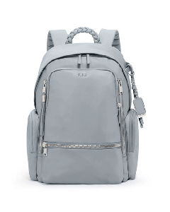 TUMI's Voyageur Halogen Blue Celina Backpack has polished silver trims.