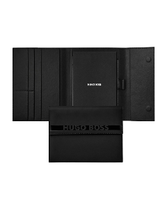 Black Vegan PU Leather Cloud A5 Folder by Hugo boss