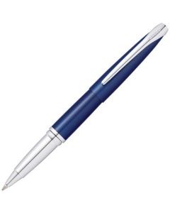 The Cross ATX Translucent Blue rollerball pen with Chrome Plated Appointments.