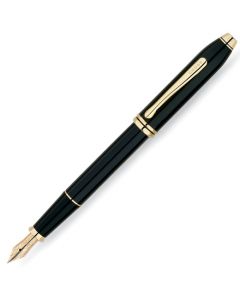 The Cross Townsend Black Lacquer fountain pen with 23 Carat Gold Appointments.