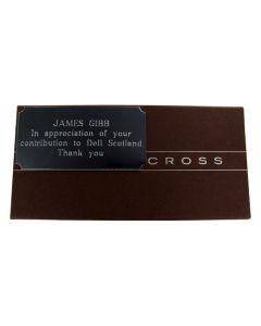 Plaque shown on a Cross Pen case with engravement in Grave Double Contour.