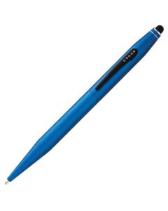 This CROSS Tech2 Metallic Blue Ballpoint Pen with Stylus has a brushed chrome finish with a metallic sheen.