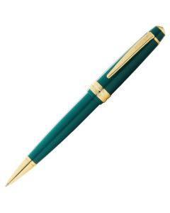 This Cross Bailey Light Ballpoint Pen Green with Gold Trim has the brand name on the clip and features a slightly etched surface on the golden cap rings.