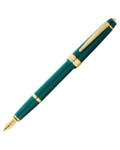 This Cross Bailey Light Dark Green Fountain Pen has gold trims including the clip, cap rings, cap top, and the stainless steel nib.
