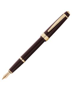 This Cross Bailey Light Burgundy Red Fountain Pen has the Cross brand name engraved onto the polished gold clip.