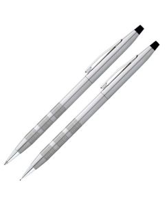 This Cross Classic Century Satin Chrome Ballpoint and Pencil 0.7mm Set comes in a presentation box that keeps both writing instruments safely in place with the elastic loops.