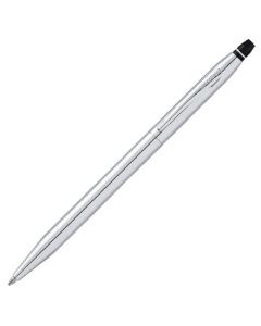 This Cross Click Lustrous Chrome Ballpoint Pen has the brand name engraved onto the clip of the pen with black trims at the top to click the pen to open.