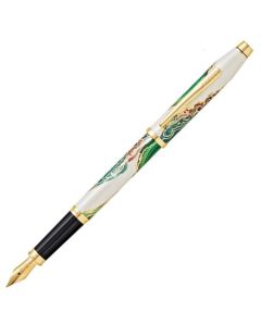 This Wanderlust Borneo Fountain Pen by Cross has rose gold accents with a gold-plated nib that has the Cross engraving on there.