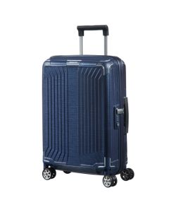 This Samsonite Lite-Box Spinner Deep Blue Cabin Trolley, 55 cm is made from polypropylene and has a durable hard-shell case.