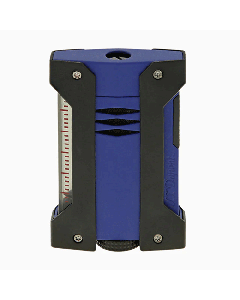 This S. T. Dupont Défi Extrême Matte Ocean Blue Lighter has a matte black exterior. 