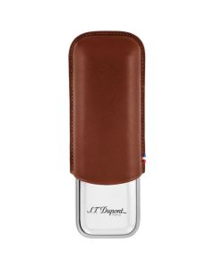 The S.T. Dupont brown smooth leather and stainless steel double cigar case.