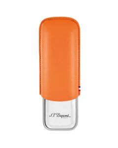 The S.T. Dupont orange smooth leather and stainless steel double cigar case.
