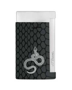 This Dupont lighter comes with a snake print design and features an image of a serpent on the front.