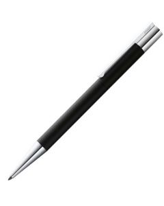 Matt black ballpoint pen with stainless steel.