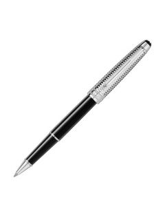 This Montblanc platinum-coated rollerball pen has a barrel made from black precious resin.