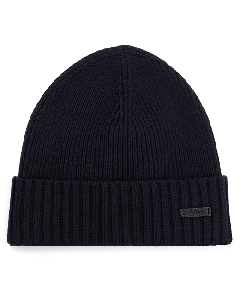 Ribbed Knit Navy Wool Beanie Hat