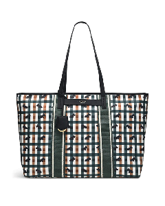 Radley's Finsbury Park Checked Dog Large Shoulder Bag has a leather key fob with gold hardware.
