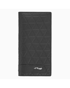 This Firehead Black Soft Leather 7CC Long Wallet by S.T. Dupont has the brand name in silver lettering on the front. 