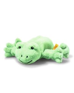 Steiff's Floppy Cappy the Green Frog, 20 cm is made from soft plush and is perfect for cuddling your little one or collection as part of a set.