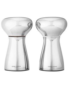 The Georg Jensen Alfredo stainless steel small salt and pepper mills.