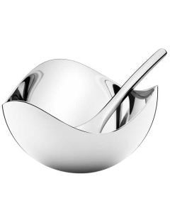 The Georg Jensen Bloom stainless steel salt cellar with spoon.