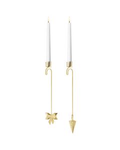This 18 KT. Gold Plated Bow & Cone Christmas Candle Holder Set was designed by Georg Jensen.