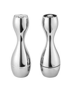 These are the Georg Jensen Stainless Steel Cobra Salt & Pepper Grinders. 