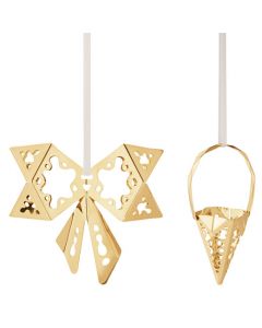 This 18 KT. Gold Plated Bow & Cone Christmas Gift Set was created by Georg Jensen. 