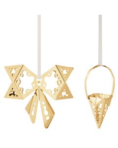 This 18 KT. Gold Plated Bow & Cone Christmas Gift Set was created by Georg Jensen. 