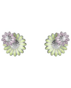 These Green & Pink Enamel Daisy Layered Earrings have been designed by Georg Jensen.