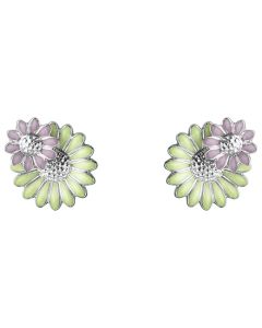These Green & Pink Enamel Daisy Layered Earrings have been designed by Georg Jensen.