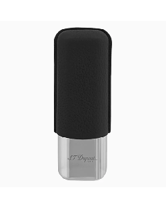 This Black Grained Leather 2 Cigar Case by S.T. Dupont has been made with a chrome metal base and grained leather. 