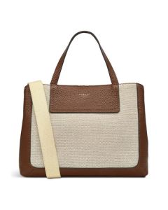 Dukes Place Brown Leather & Canvas Medium Ziptop Bag