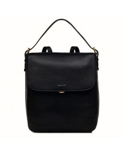Radley's Graffton Street Black Grained Leather Flapover Backpack can be worn multiple ways with the shoulder straps or top handle that doubles up as a shoulder bag.