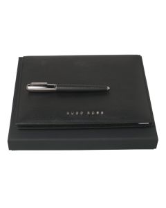 A5 black folder and rollerball gift set by Hugo Boss.