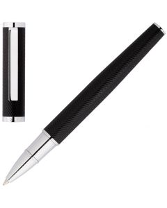 This is the Black & Chrome Formation Herringbone Rollerball Pen designed for Hugo Boss. 