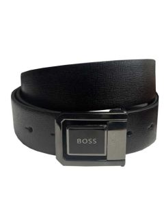 This BOSS black leather belt comes with the logo on the buckle and with a reversible strap.