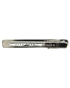 This silver Hugo Boss tie bar has been engraved with Monika on the back.