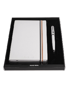 This Hugo Boss Iconic Notebook A5 & Gear Ballpoint Pen Set will come in a branded box with a clear top.